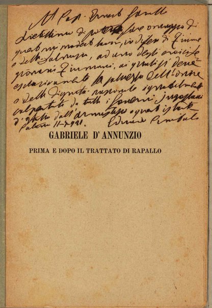 Gabriele D'Annunzio prima e dopo il trattato di Rapallo